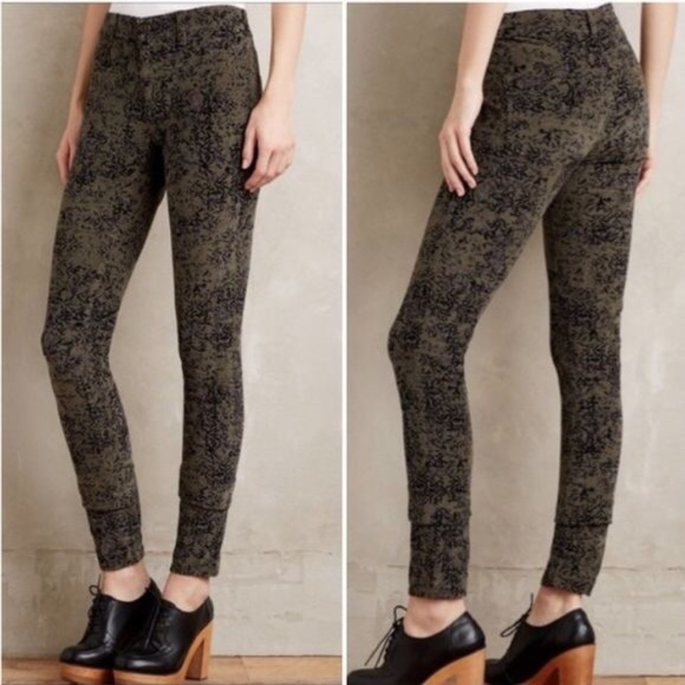 Anthropologie Pilcro Green Floral Serif Cords